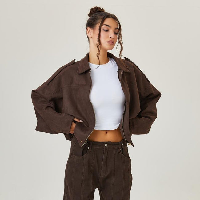 Elena | Oversized Suede Bomber Jacket for Women