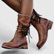 Penelope | Women's Vintage Lace-Up Studded Knee High Boots Block Heel