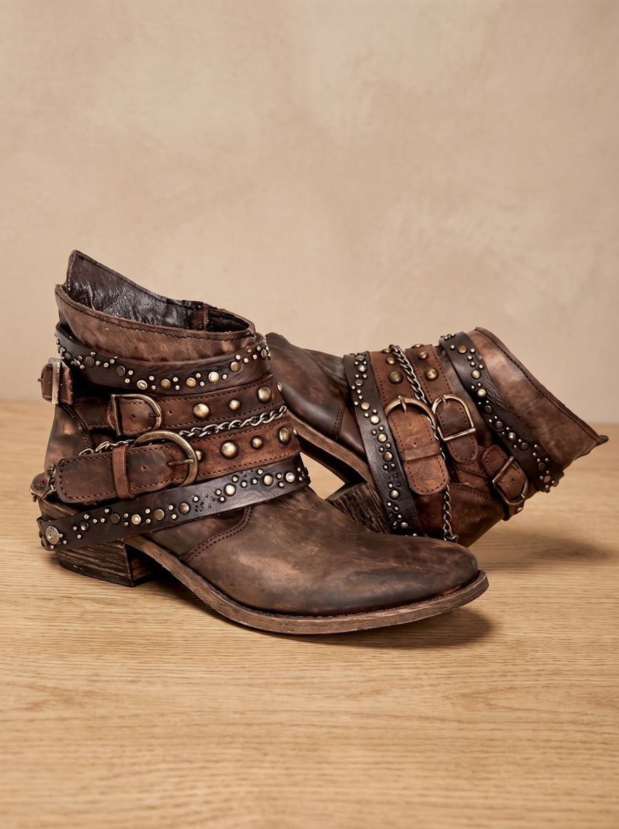 Scarlett | Women's Ankle Studded Buckle Western Boots