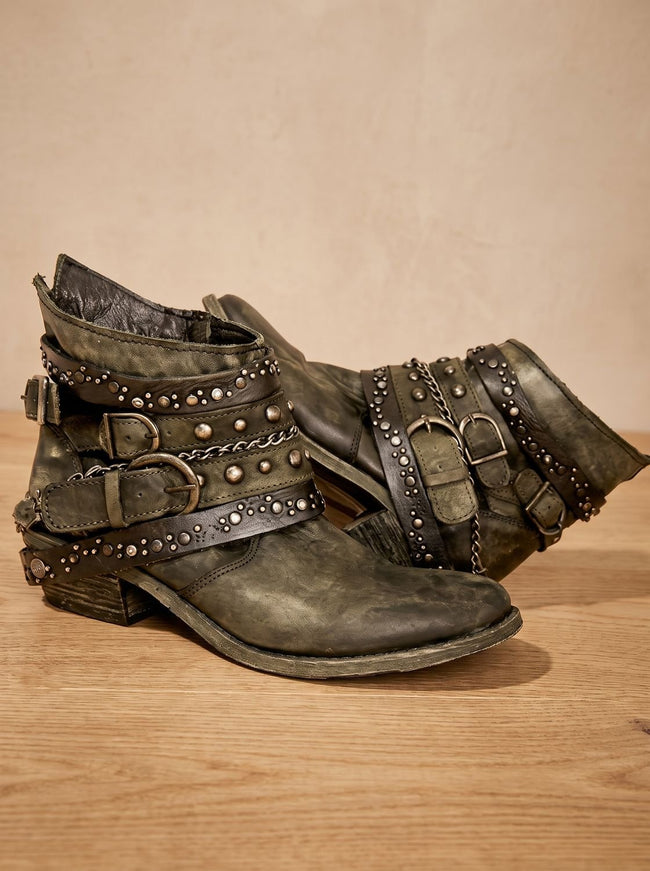 Scarlett | Women's Ankle Studded Buckle Western Boots