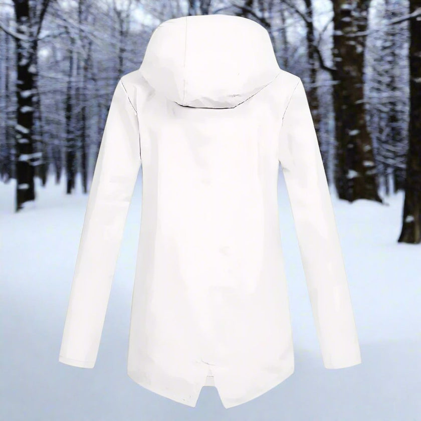Rain Jacket Women Waterproof Hooded Longline Zip-Up