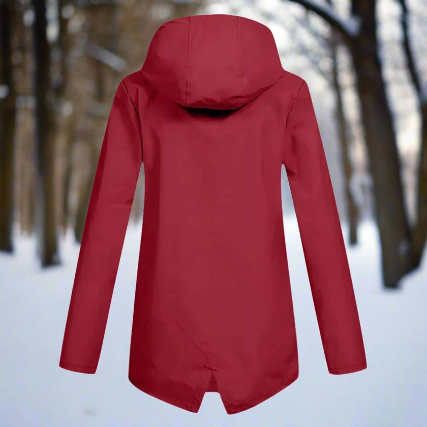 Rain Jacket Women Waterproof Hooded Longline Zip-Up