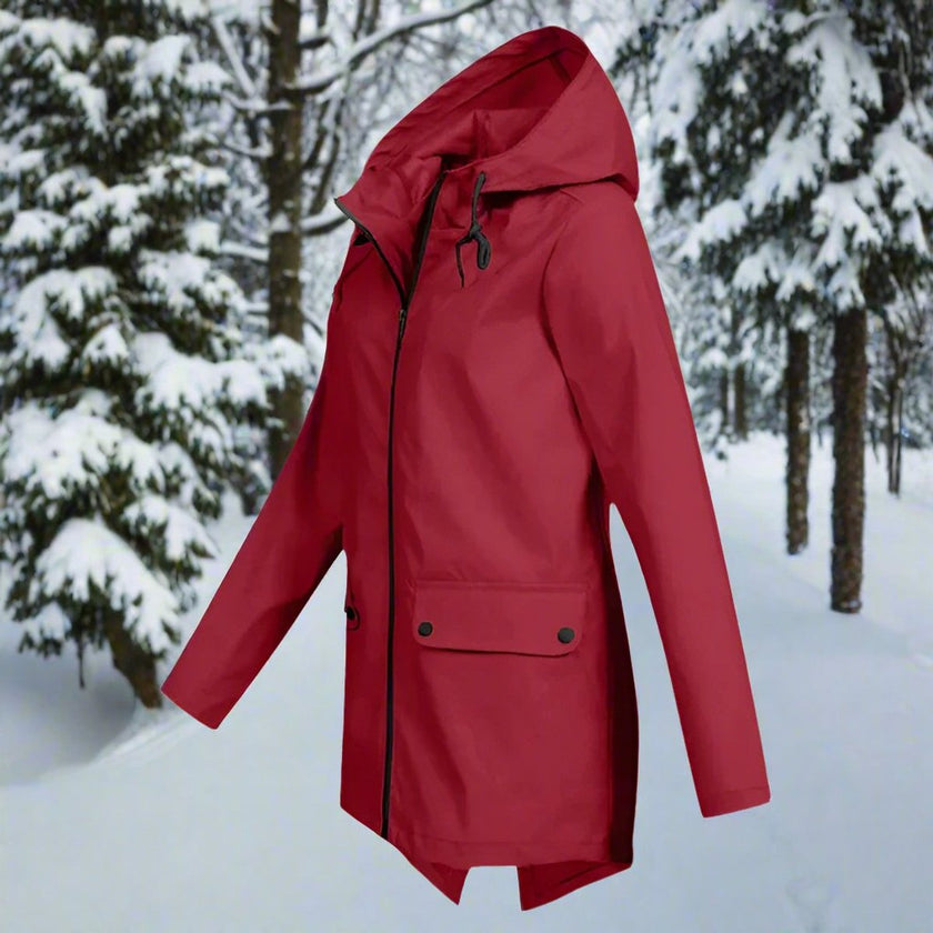 Rain Jacket Women Waterproof Hooded Longline Zip-Up