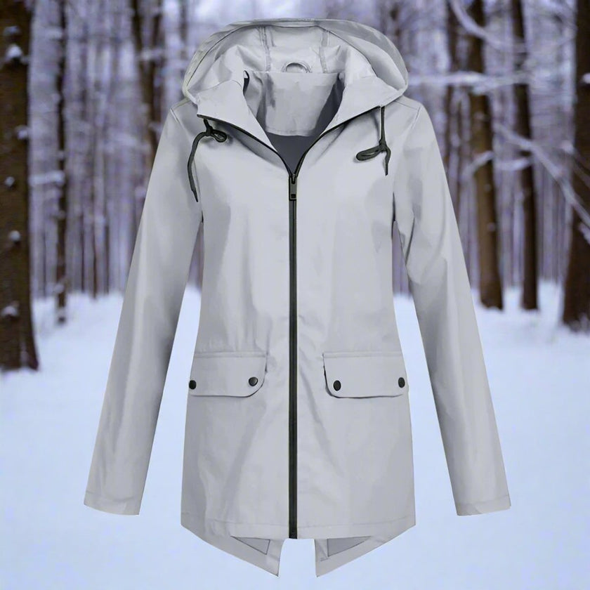 Rain Jacket Women Waterproof Hooded Longline Zip-Up