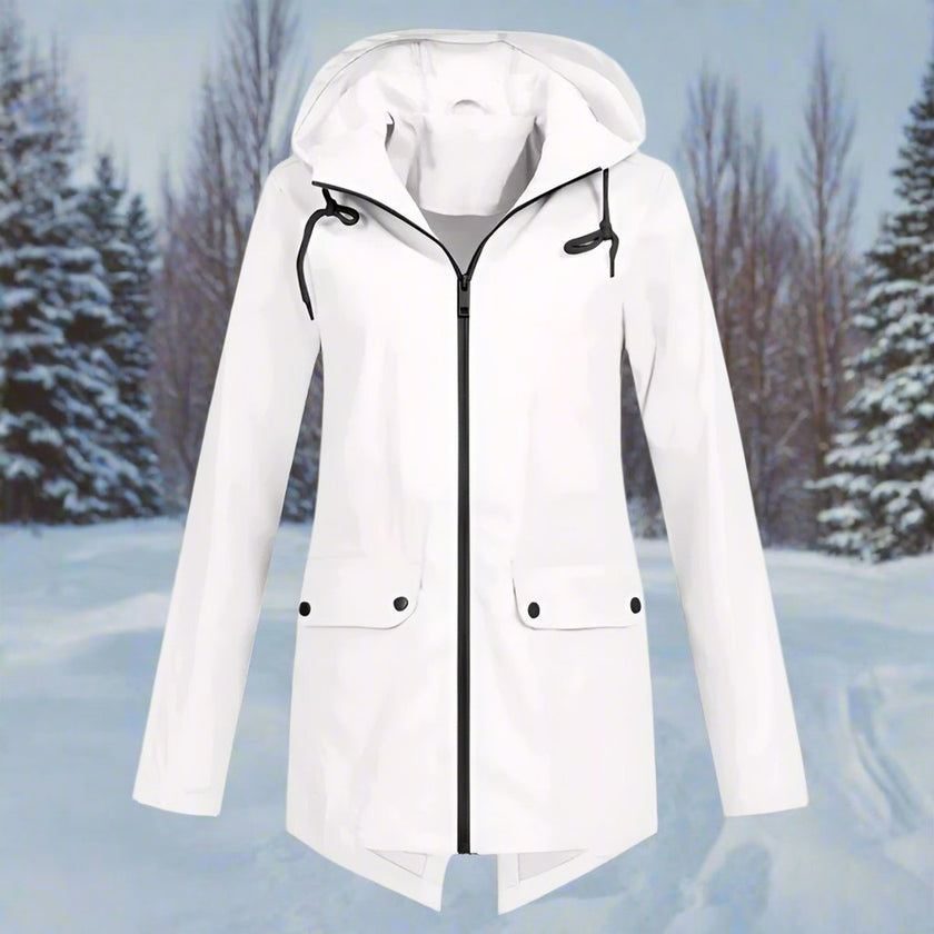 Rain Jacket Women Waterproof Hooded Longline Zip-Up