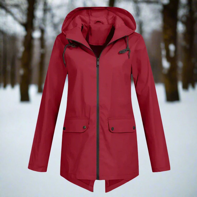 Rain Jacket Women Waterproof Hooded Longline Zip-Up