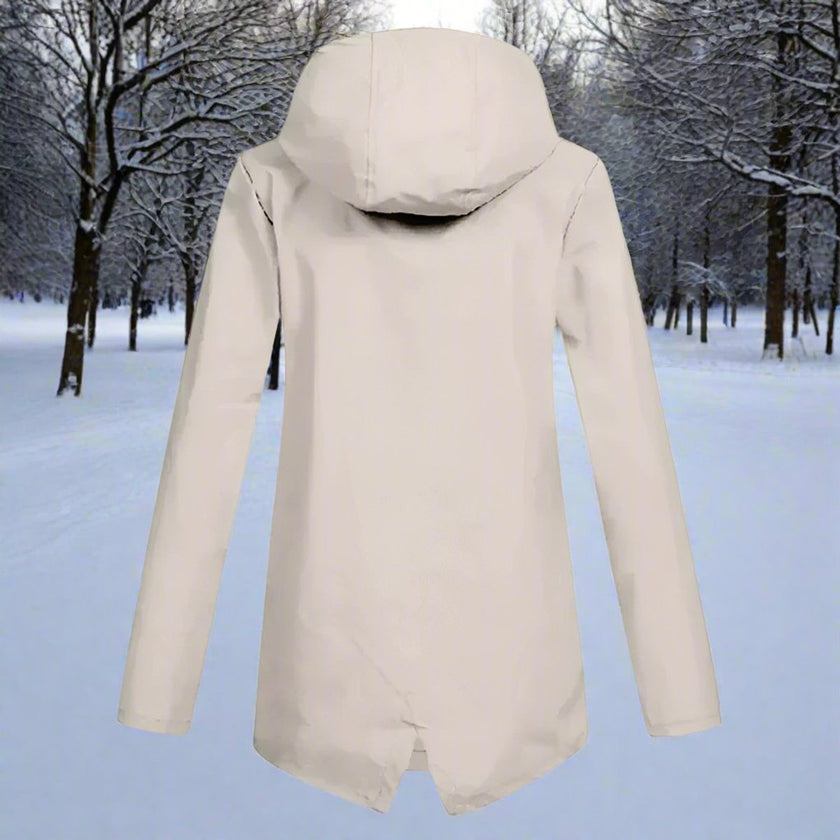 Rain Jacket Women Waterproof Hooded Longline Zip-Up