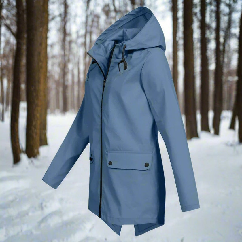 Rain Jacket Women Waterproof Hooded Longline Zip-Up