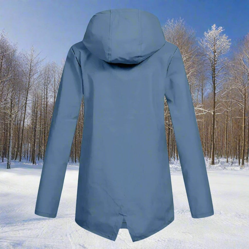Rain Jacket Women Waterproof Hooded Longline Zip-Up