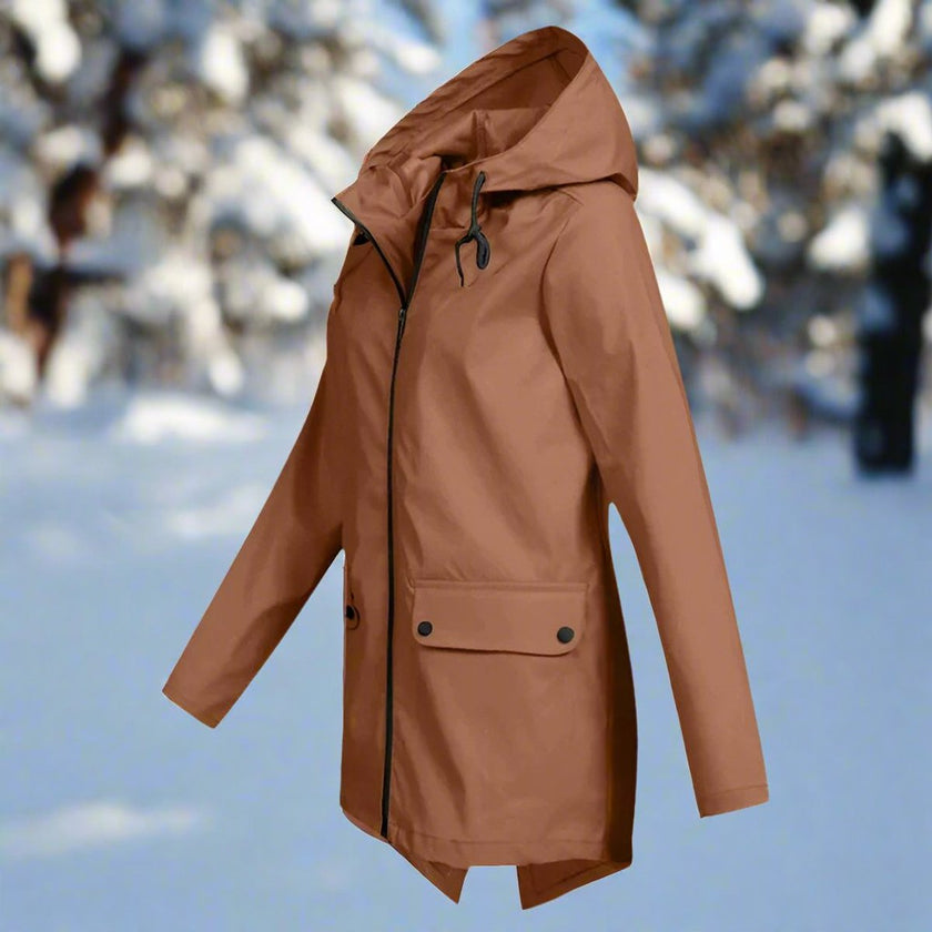Rain Jacket Women Waterproof Hooded Longline Zip-Up