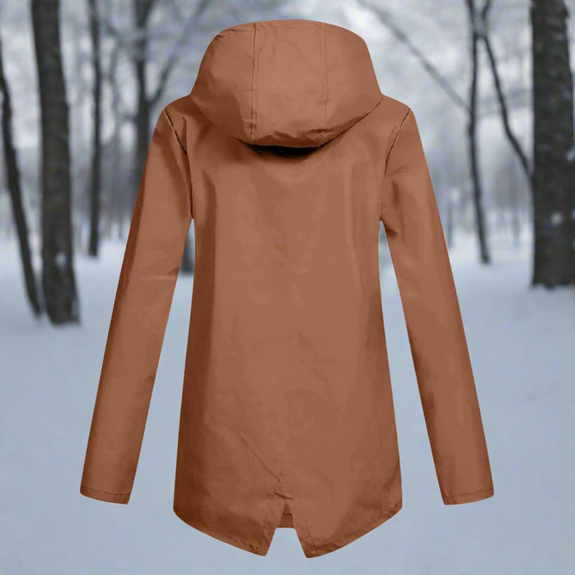 Rain Jacket Women Waterproof Hooded Longline Zip-Up