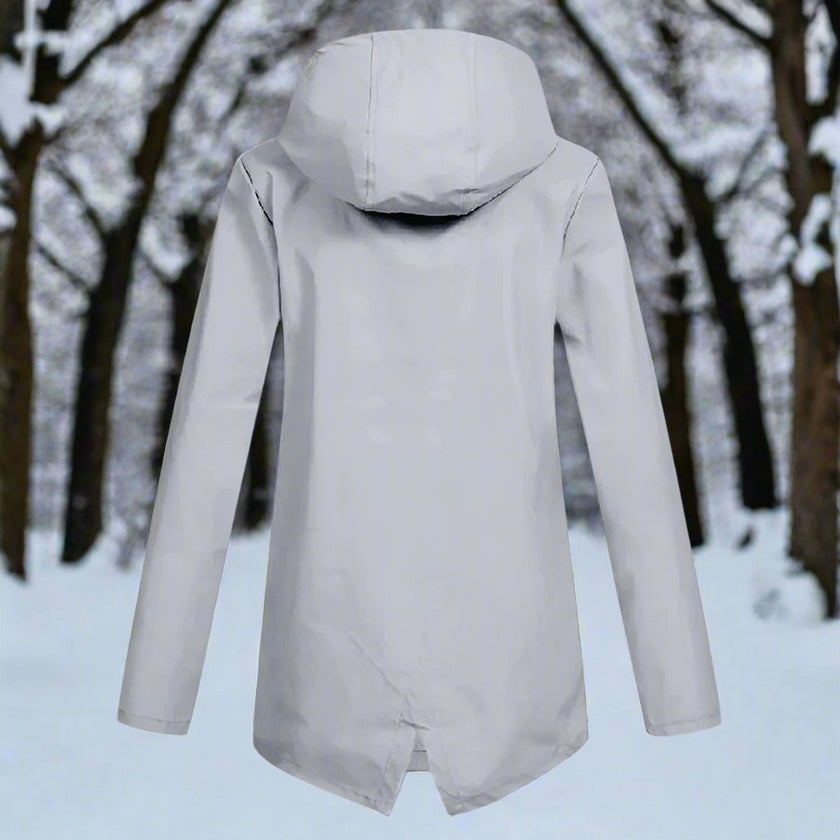 Rain Jacket Women Waterproof Hooded Longline Zip-Up