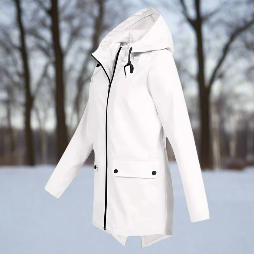 Rain Jacket Women Waterproof Hooded Longline Zip-Up