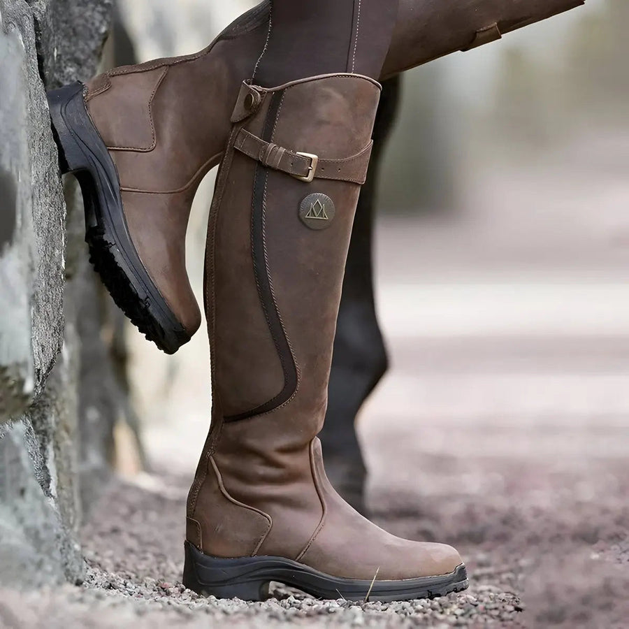 Lykke | Women's Waterproof Leather Buckle Knee-High Boots