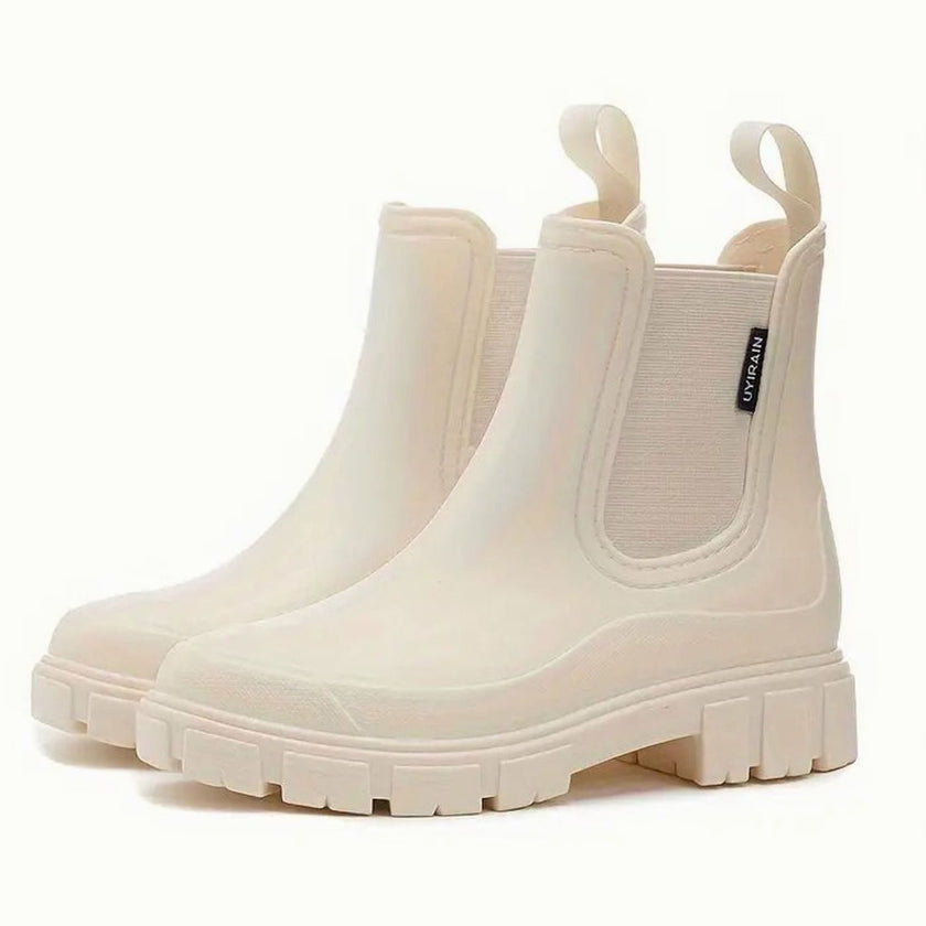 Chelsea Boots Waterproof Slip On Lug Sole Matte Ankle Rain Boots | Lise