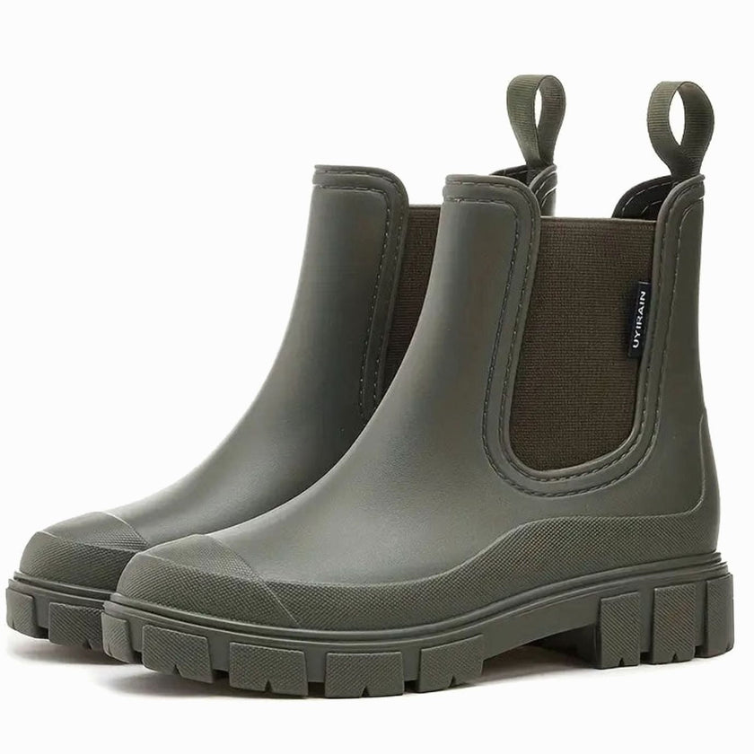 Chelsea Boots Waterproof Slip On Lug Sole Matte Ankle Rain Boots | Lise