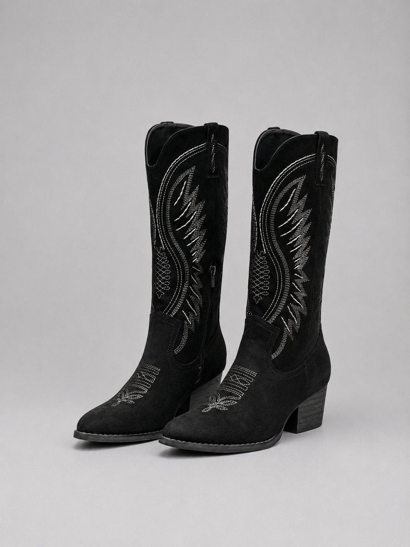 Luna | Women's Western Embroidered Suede Knee-High Cowboy Ankle Boots