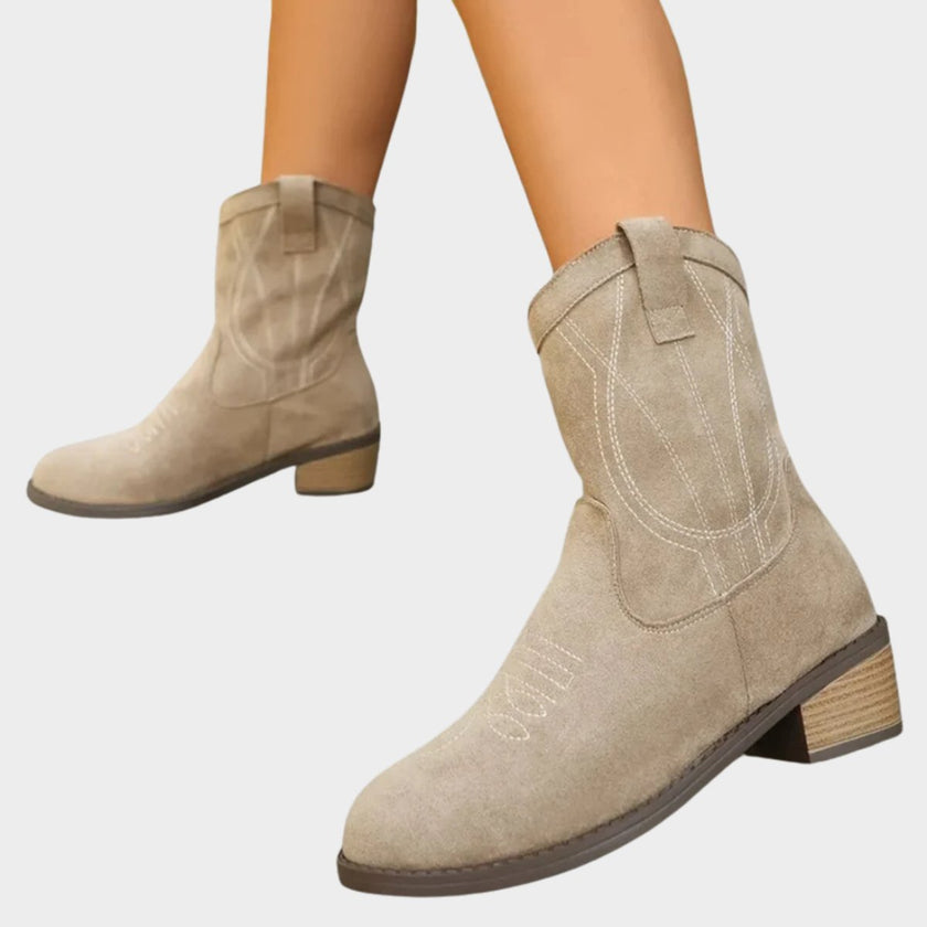 Harper | Women's Western-Stitch Suede Cowboy Ankle Boots