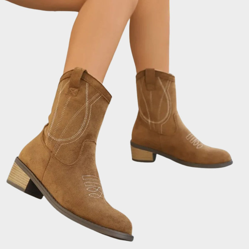 Harper | Women's Western-Stitch Suede Cowboy Ankle Boots