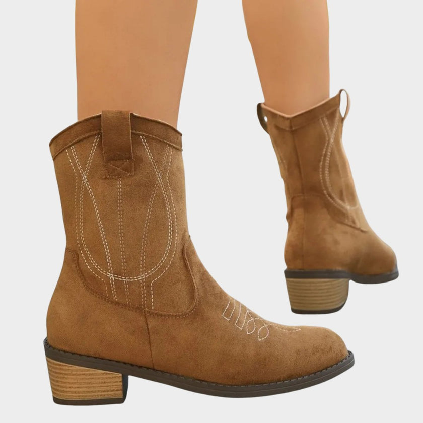 Harper | Women's Western-Stitch Suede Cowboy Ankle Boots