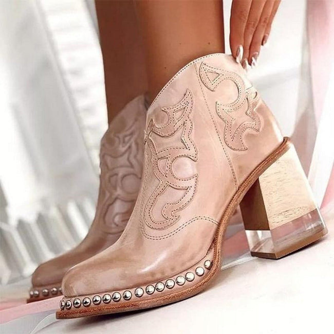 Isabella | Women's Western Studded Block-Heel Ankle Boots