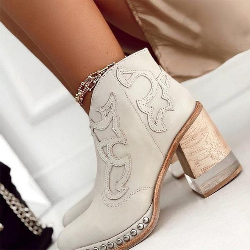 Isabella | Women's Western Studded Block-Heel Ankle Boots