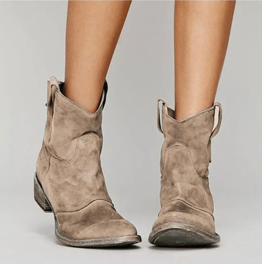 Aria | Women's Western-Style Suede Ankle Knee High Boots Flat Heel