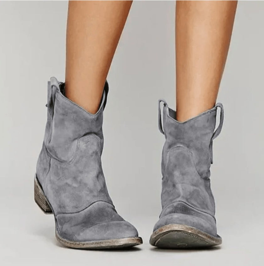 Aria | Women's Western-Style Suede Ankle Knee High Boots Flat Heel