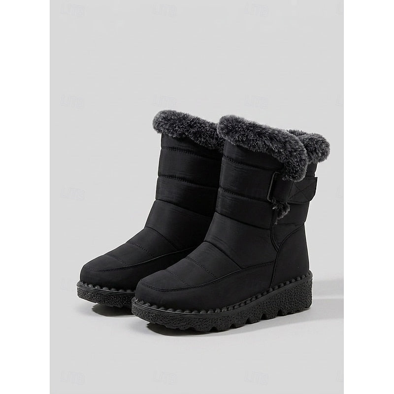 Snow Boots Fur Trim Quilted Mid Calf Lug Sole Winter Boots | Coralie