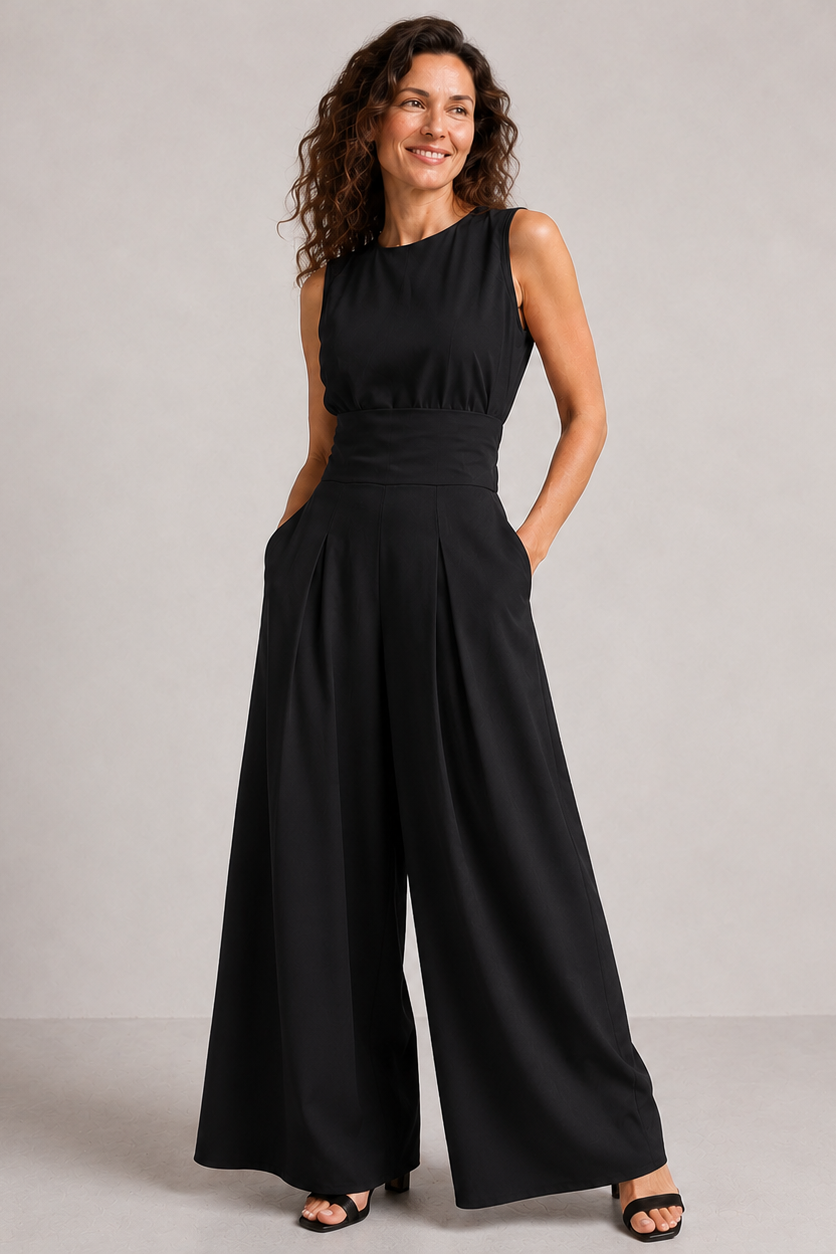 Two-Piece Set Women Sleeveless Top Wide Leg Solid